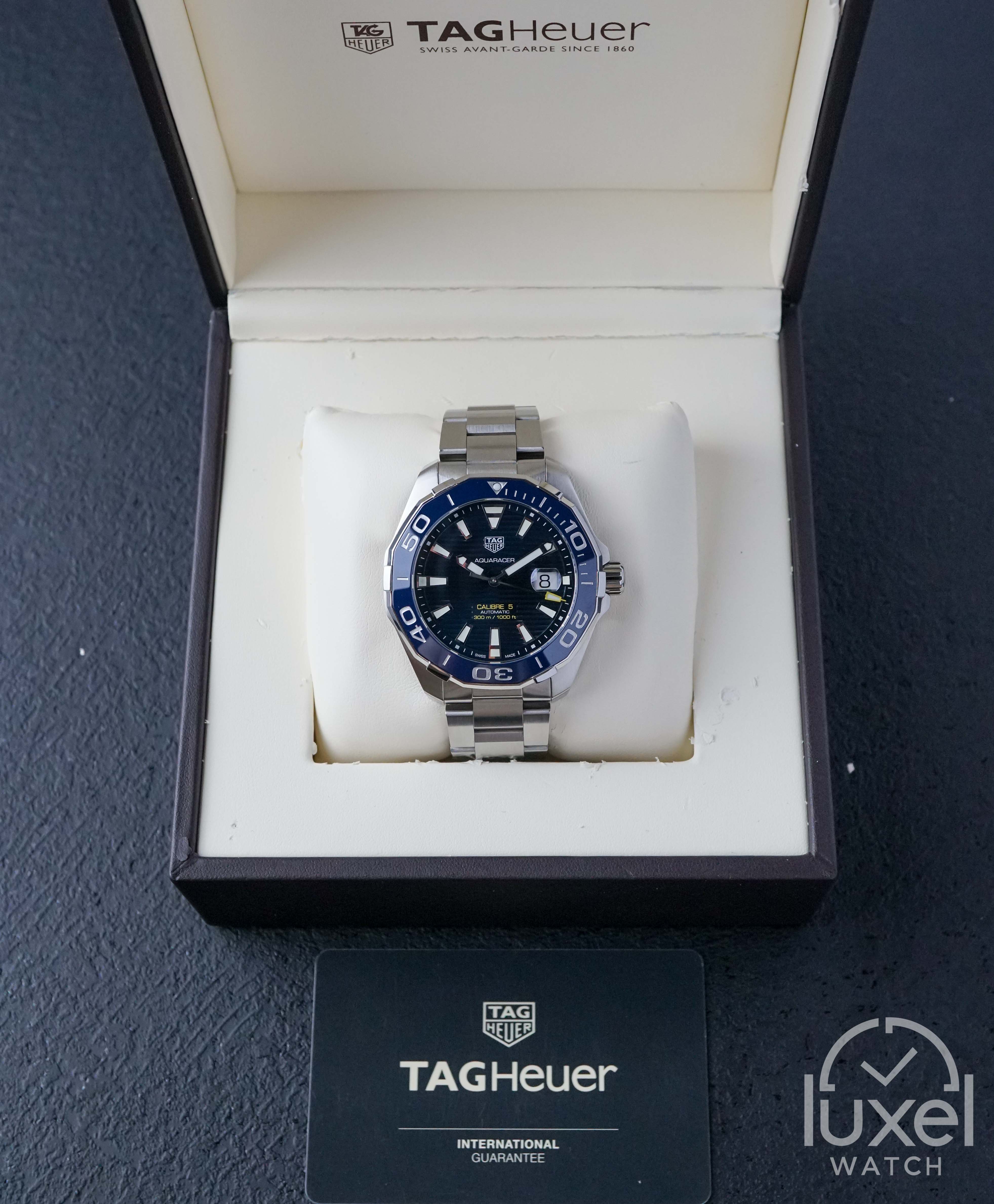 tag heuer Aquaracer 300 Ceramic Bezel Sunray Blue Dial Steel Bracelet WAY201B