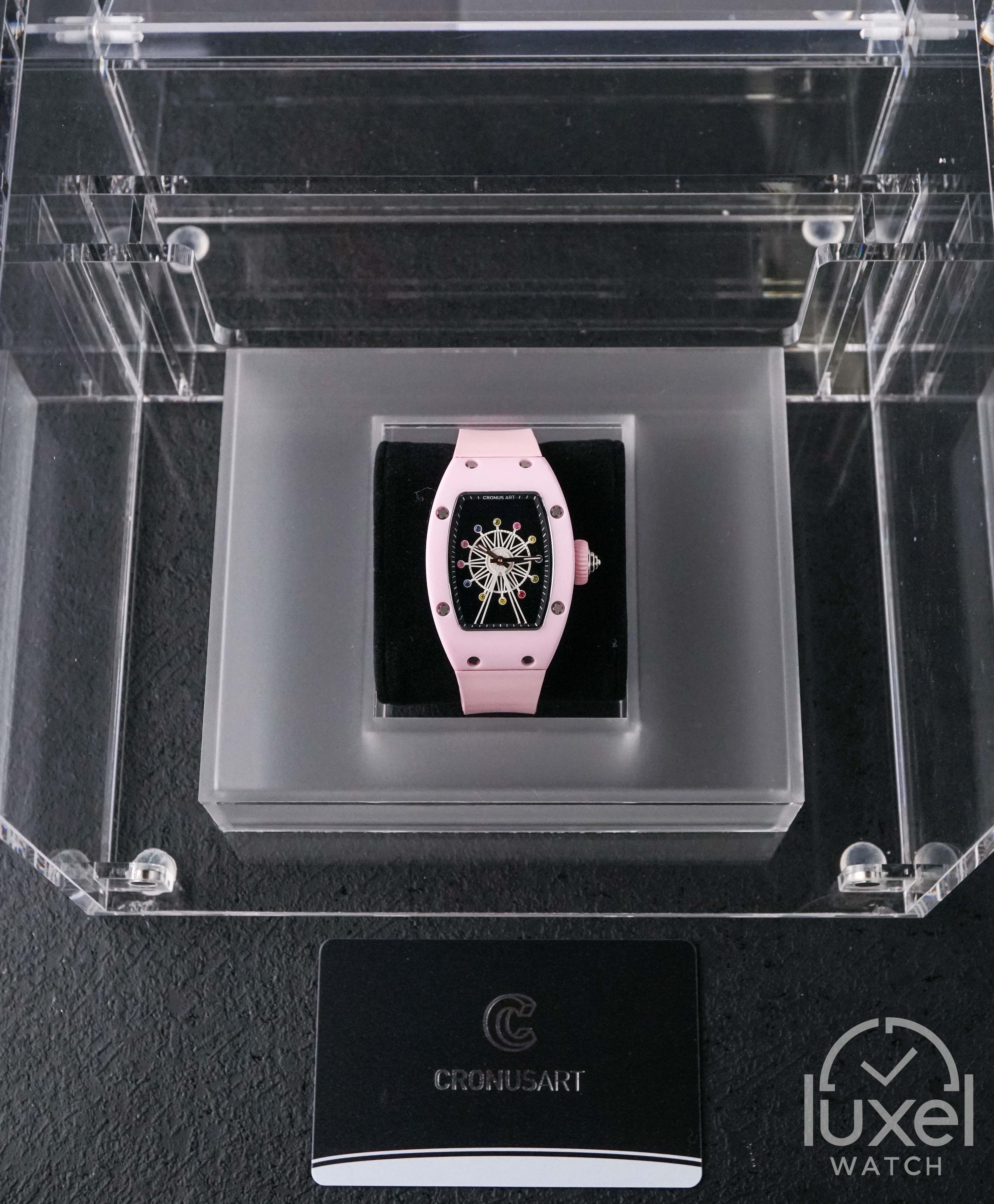 cronus art High-Tech Ceramics Pink Ferris Wheel 45mm x 31mm Ceramic Case CM003.02B