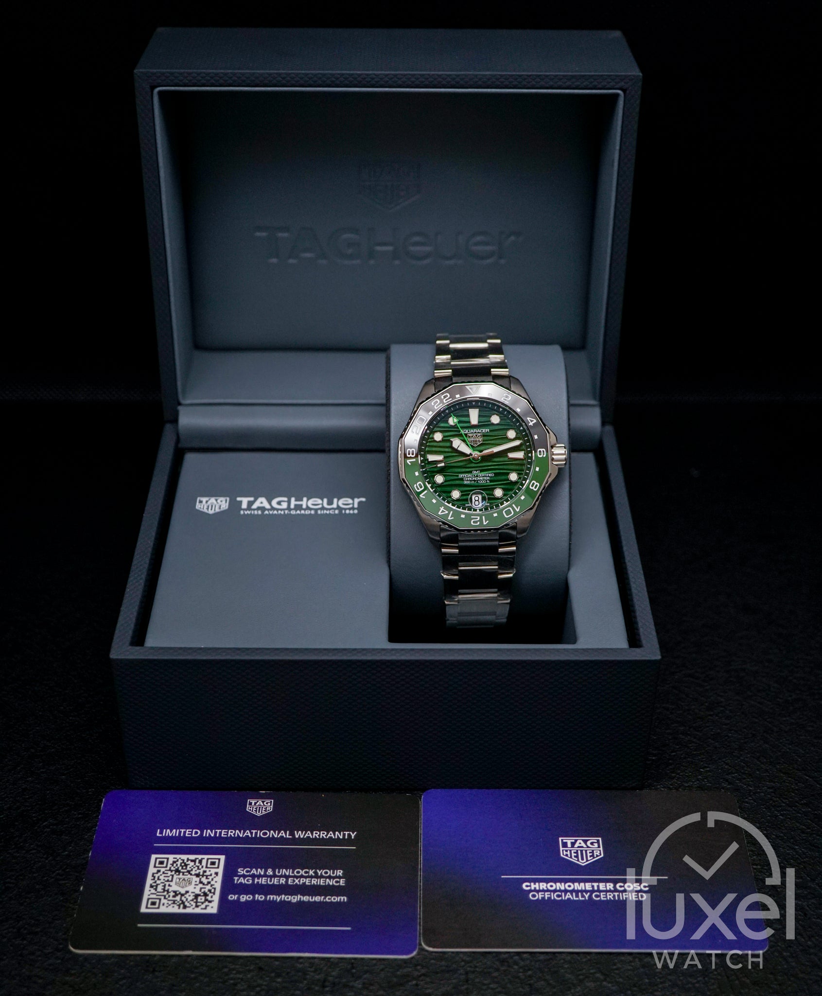 Aquaracer Professional 300 GMT Green Sunray Dial Steel Bracelet 42 mm Steel Case