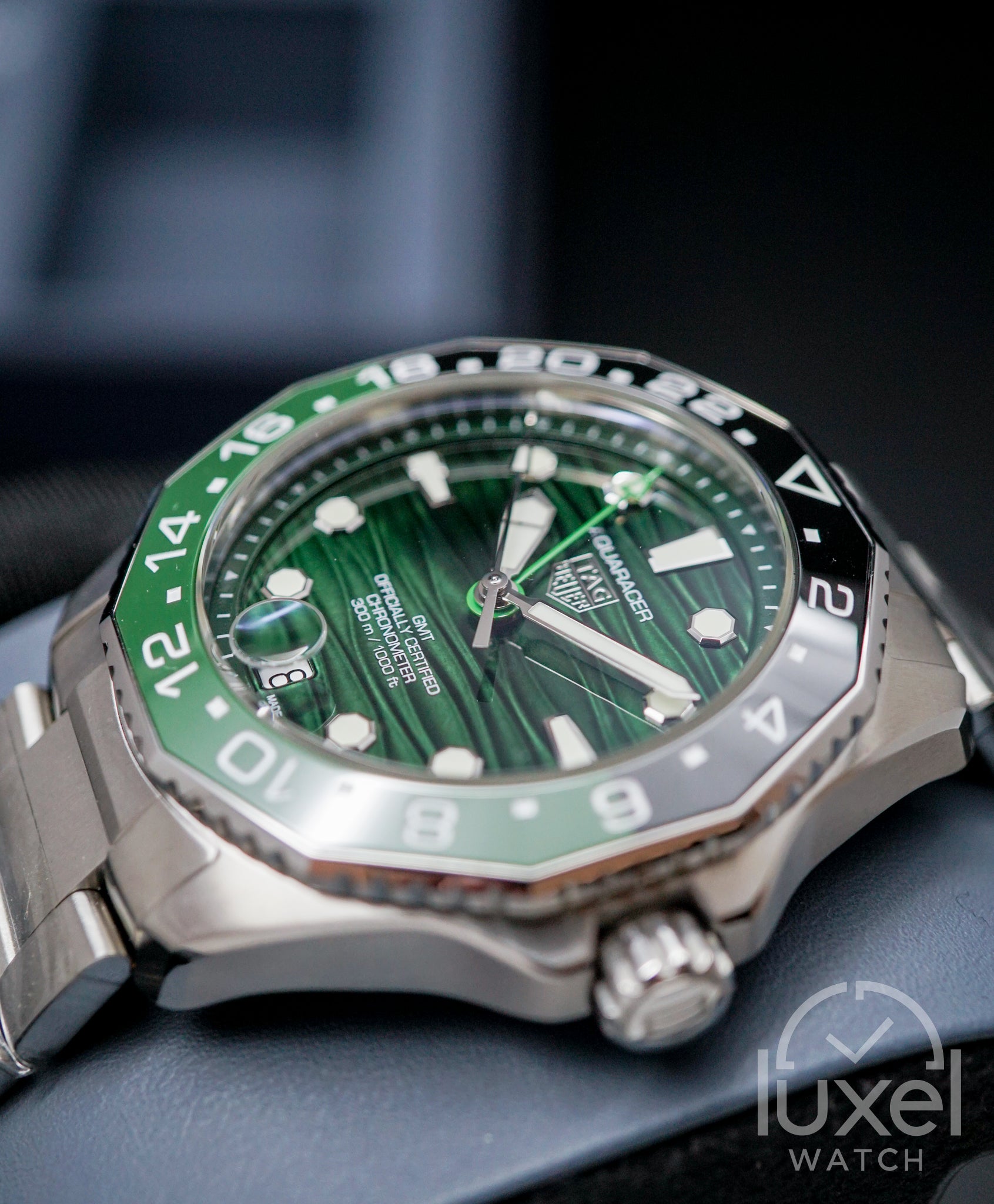 Aquaracer Professional 300 GMT Green Sunray Dial Steel Bracelet 42 mm Steel Case