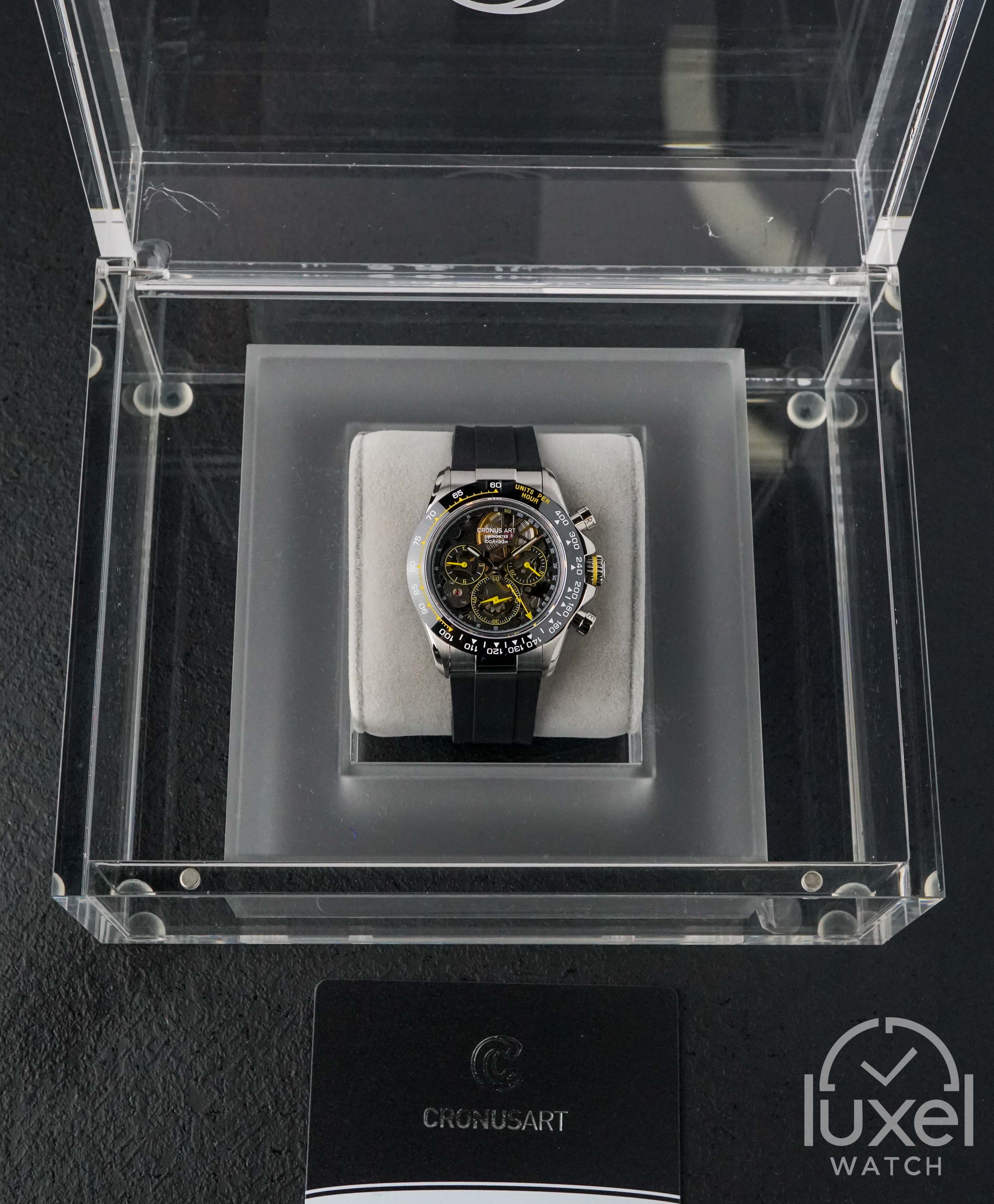 cronus art Stainless Steel Daytona Series Black Ceramic Yellow Accent CM015-009