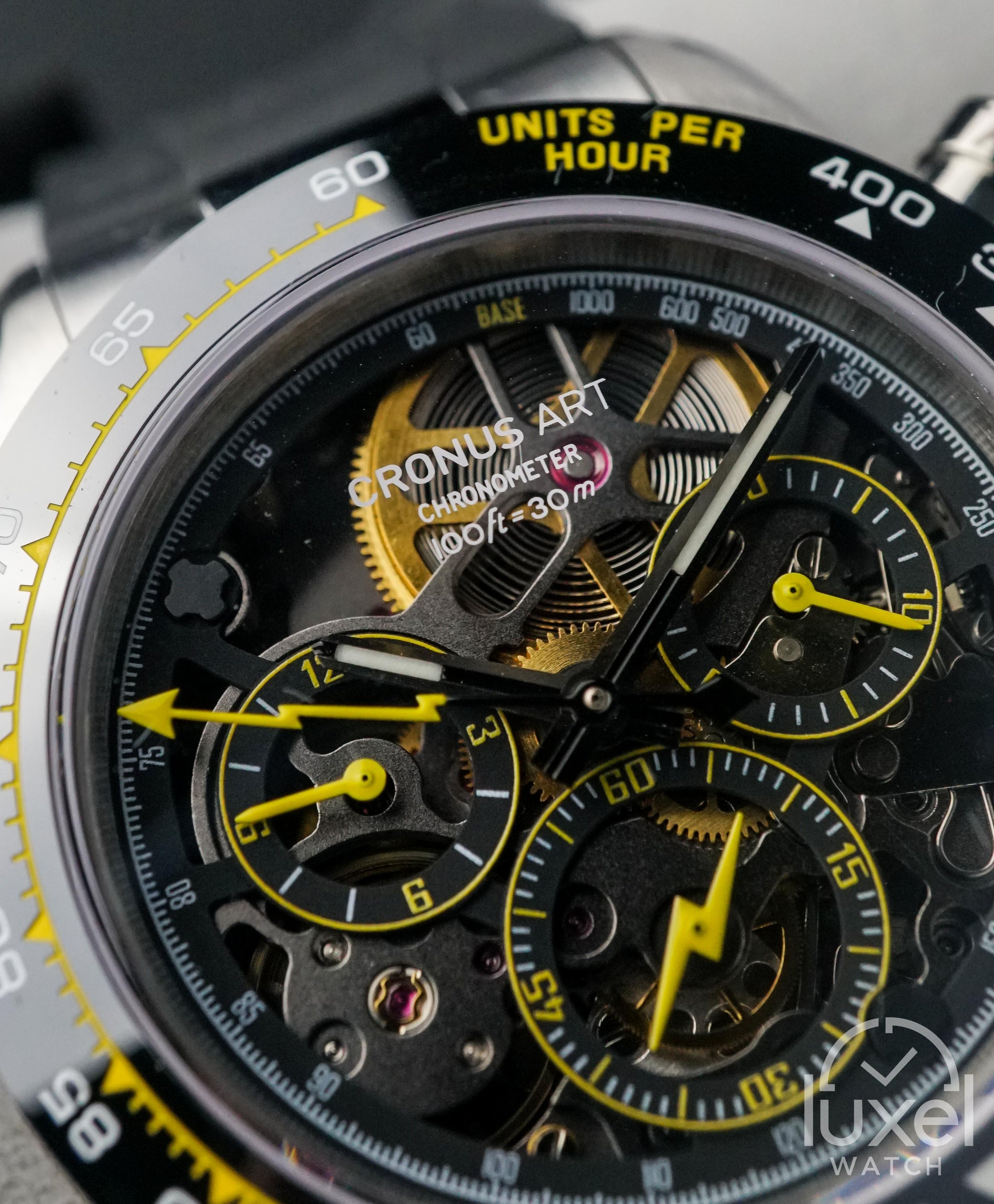 cronus art Stainless Steel Daytona Series Black Ceramic Yellow Accent CM015-009