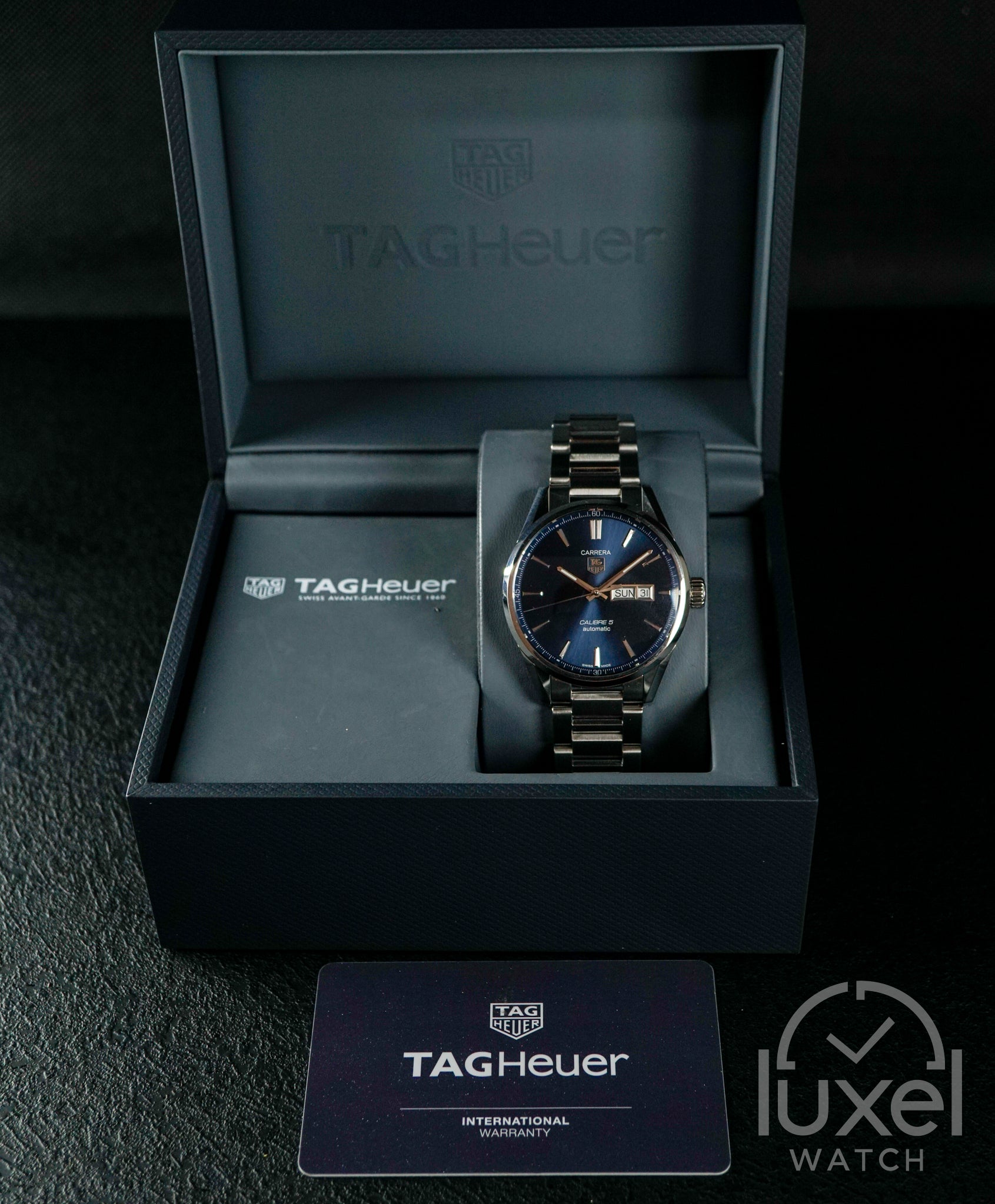 Carrera Calibre 5 Day-Date Blue Dial Steel Bracelet WAR201E