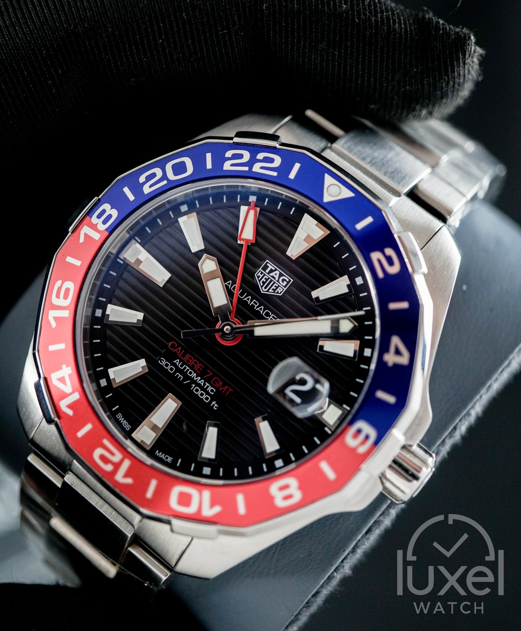 Aquaracer 300 GMT Pepsi Black Dial Steel Bracelet WAY201F