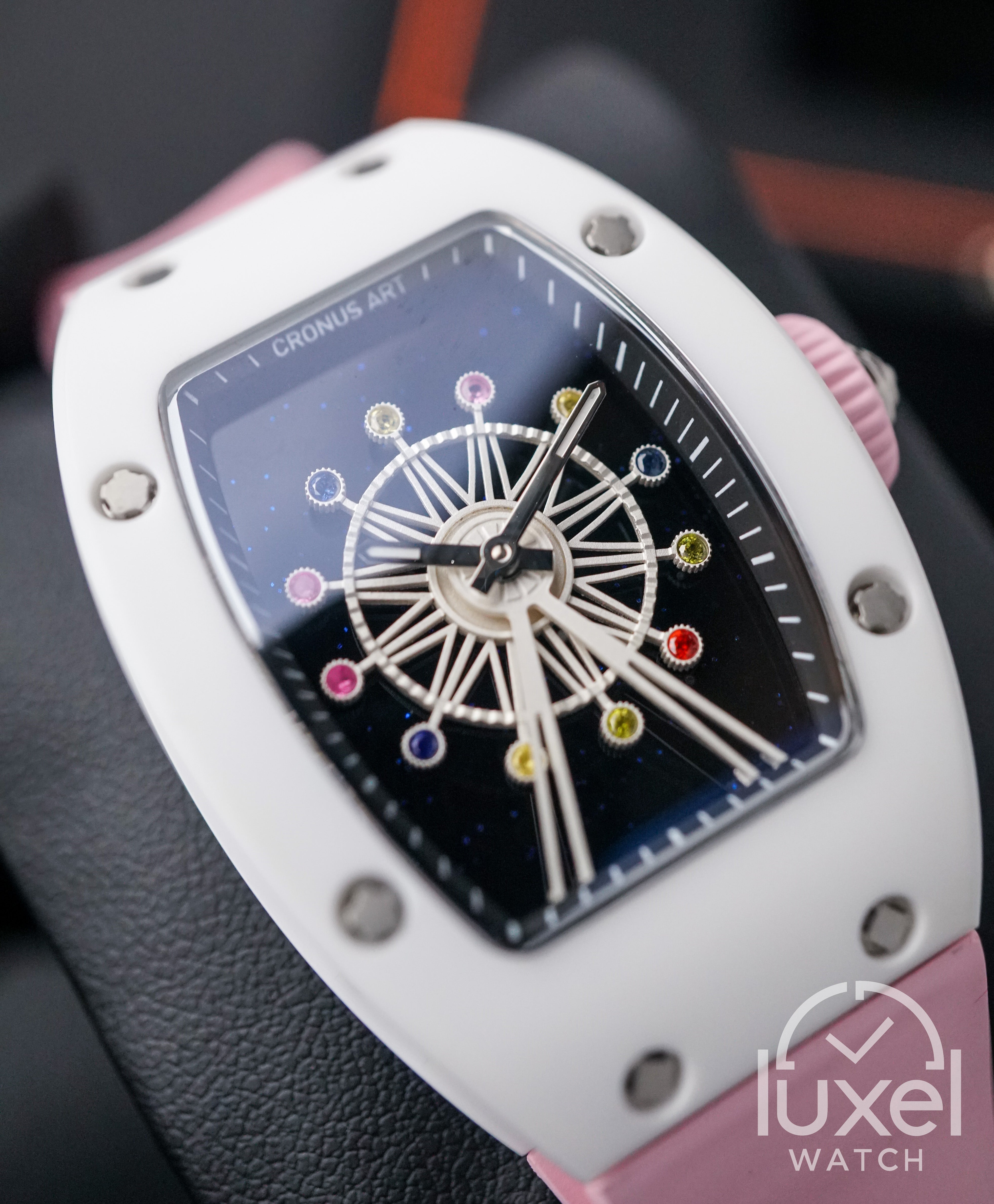 High-Tech Ceramics White Ferris Wheel Pink Strap CM07-02B