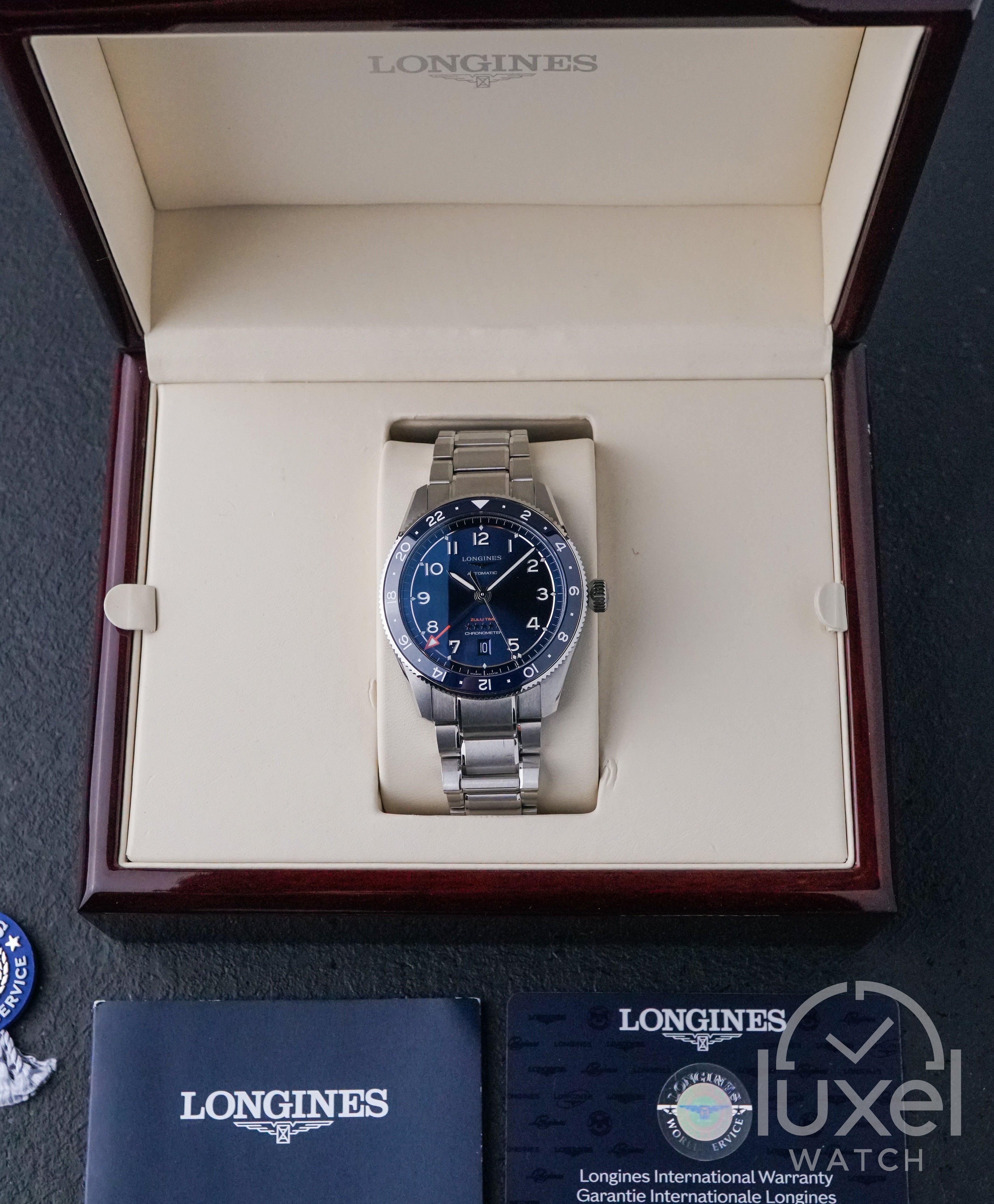 Spirit Zulu Time GMT 42mm Sunray Blue Dial Bracelet L3.812.4.93.6