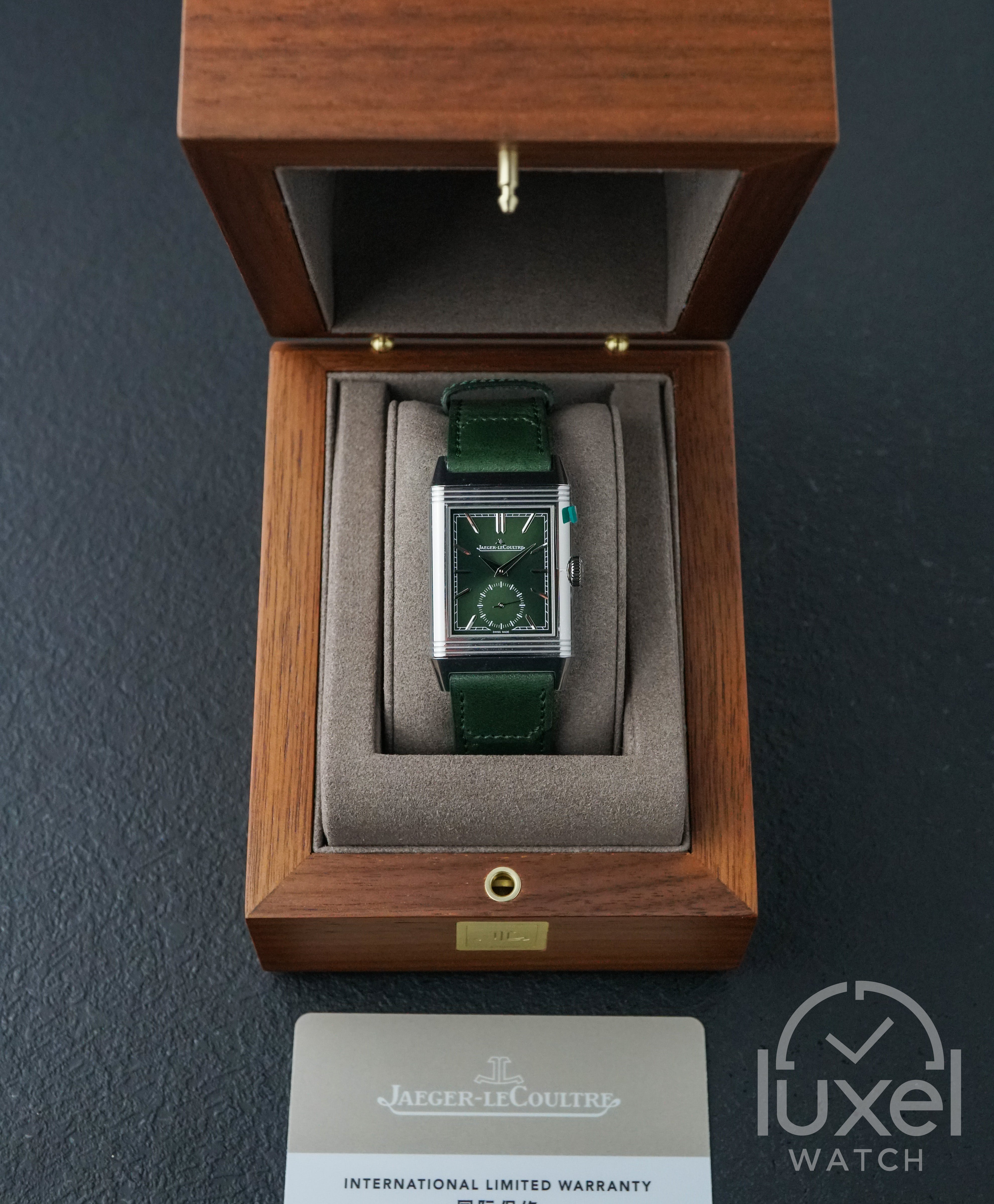 Reverso Tribute Monoface Small Seconds Green Dial Leather Strap Q397843J