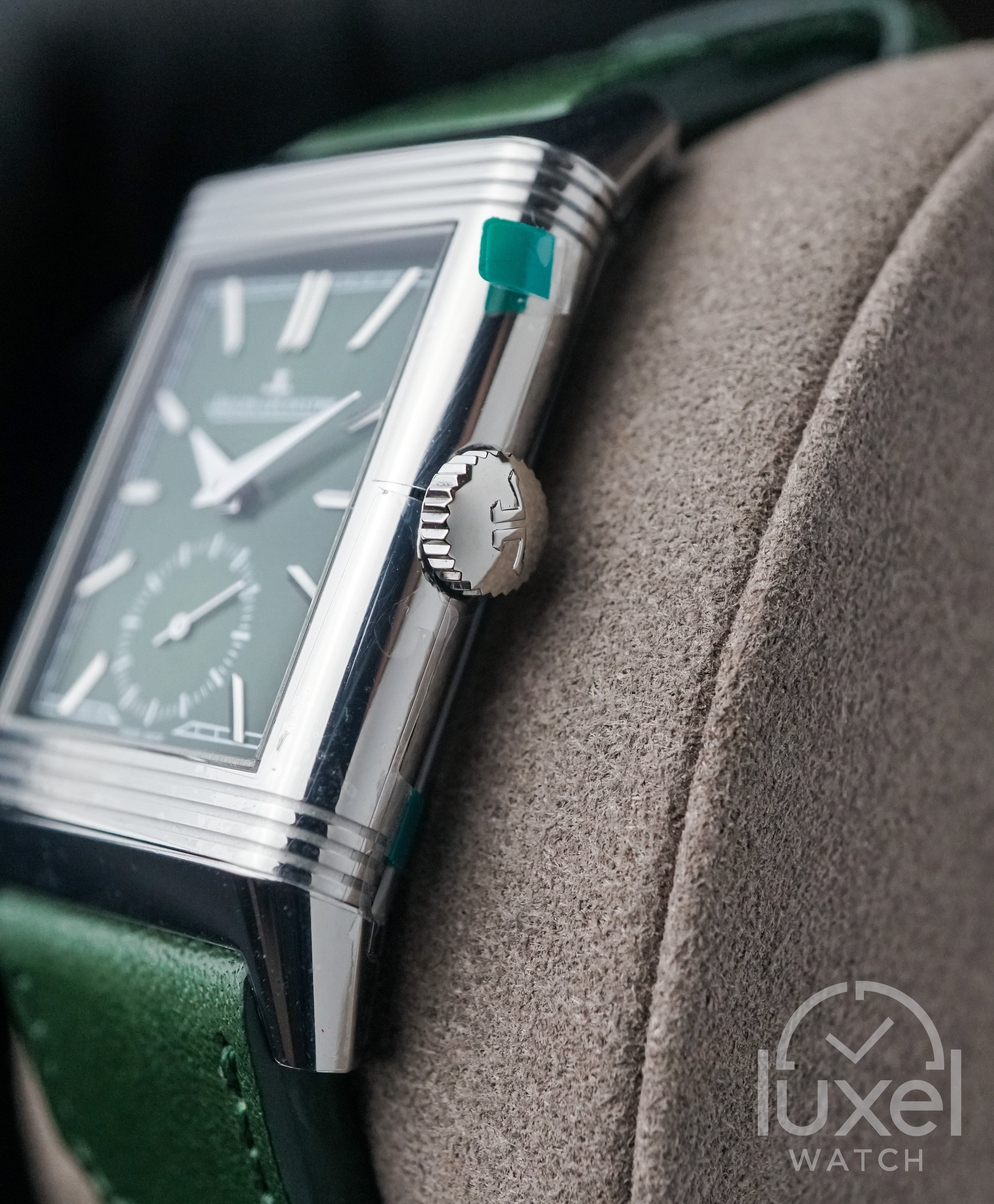 Reverso Tribute Monoface Small Seconds Green Dial Leather Strap Q397843J