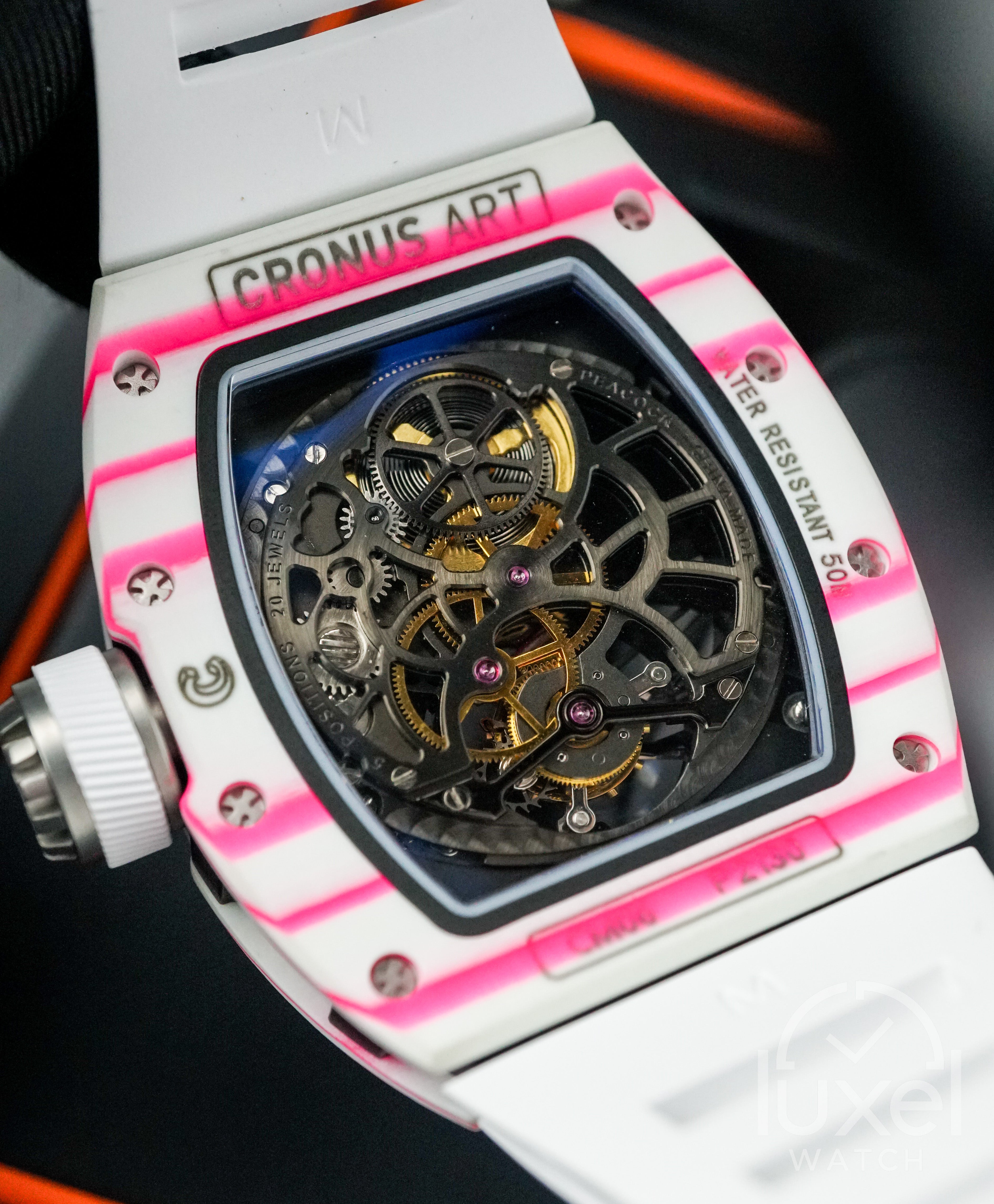 NTPT Carbon Fibre x Peacock Tourbillon White Pink Bubba CM002-038P