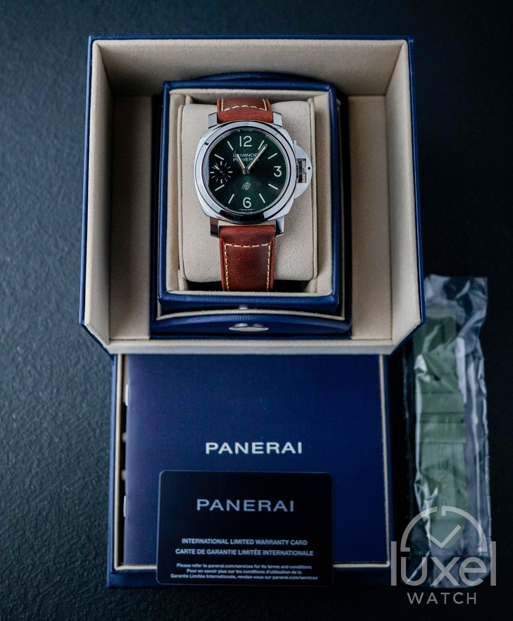 Luminor Logo PAM01624 Green Dial with Brown Leather Strap + Extra Green Rubber Strap