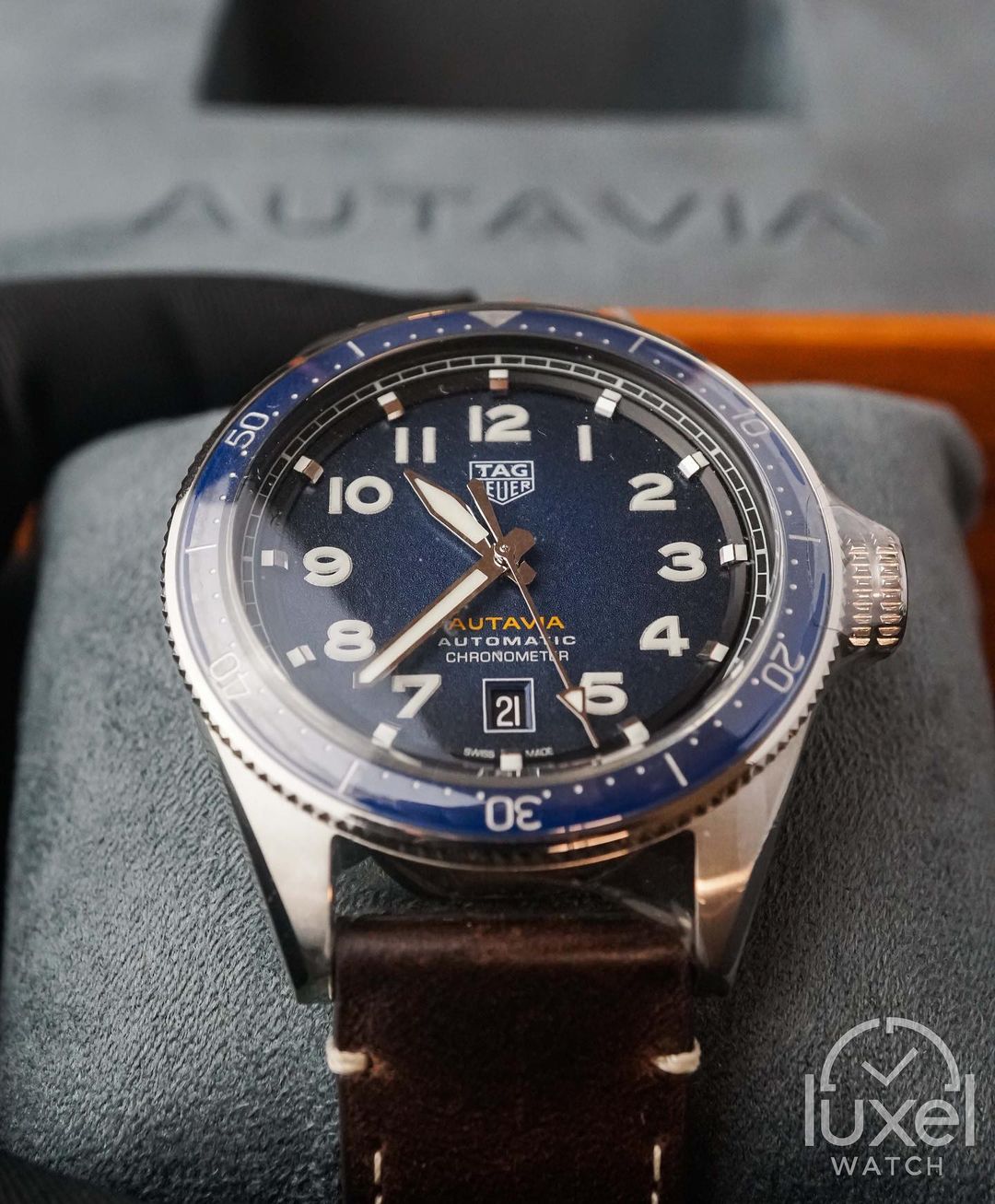 tag heuer Autavia With Blue Dial Leather Strap WBE5116