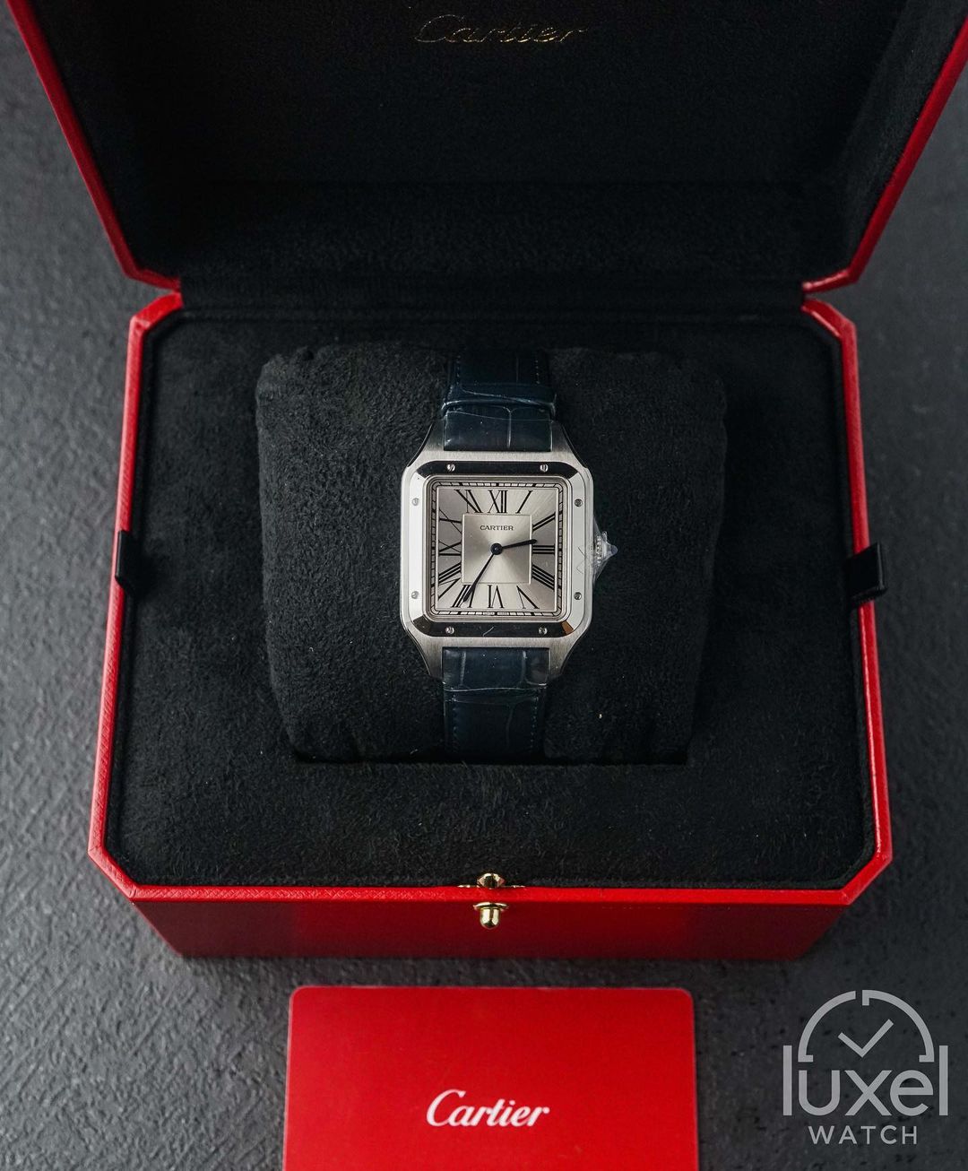 cartier Santos Dumont XL WIth Silver Dial Lether Strap WSSA0032