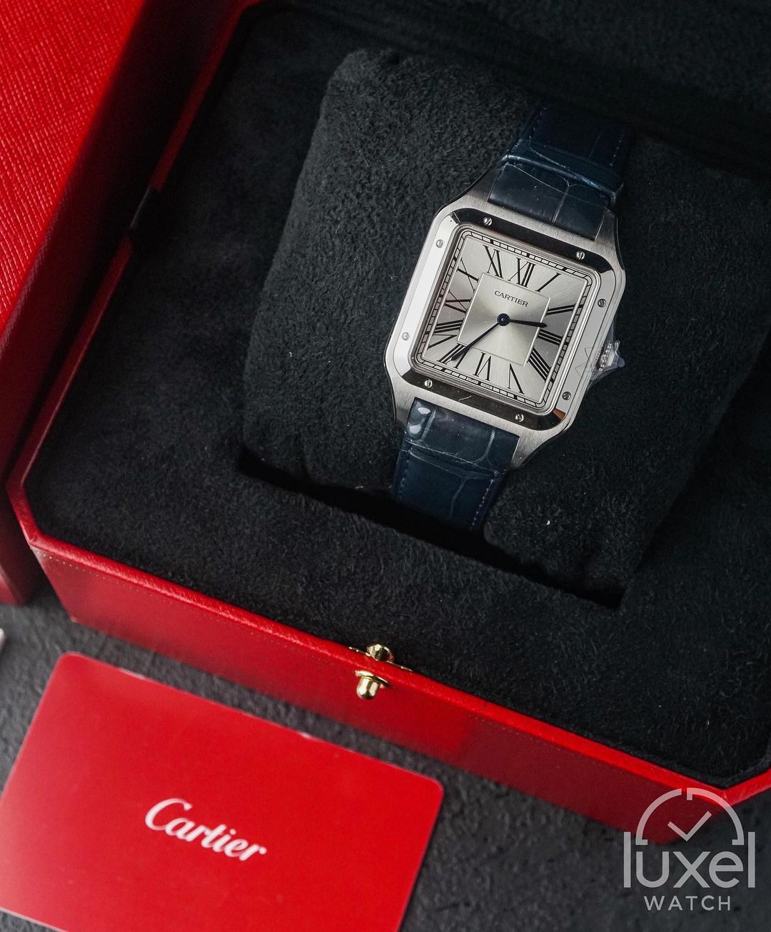 cartier Santos Dumont XL WIth Silver Dial Lether Strap WSSA0032