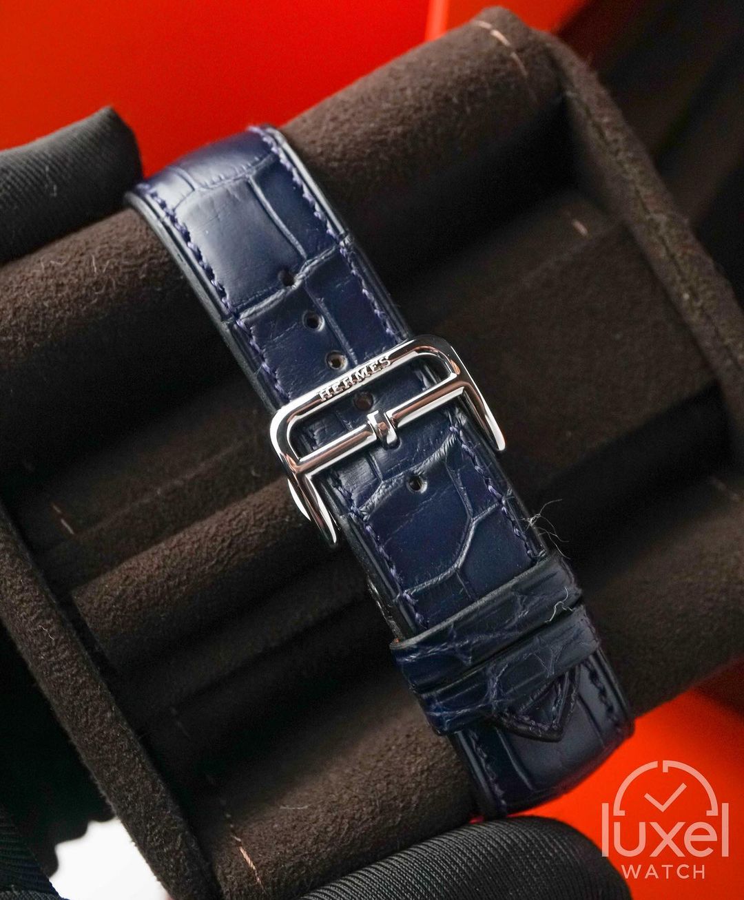 Hermes Arceau Grande Lune Watch With Blue Dial Alligator Strap W053222WW00