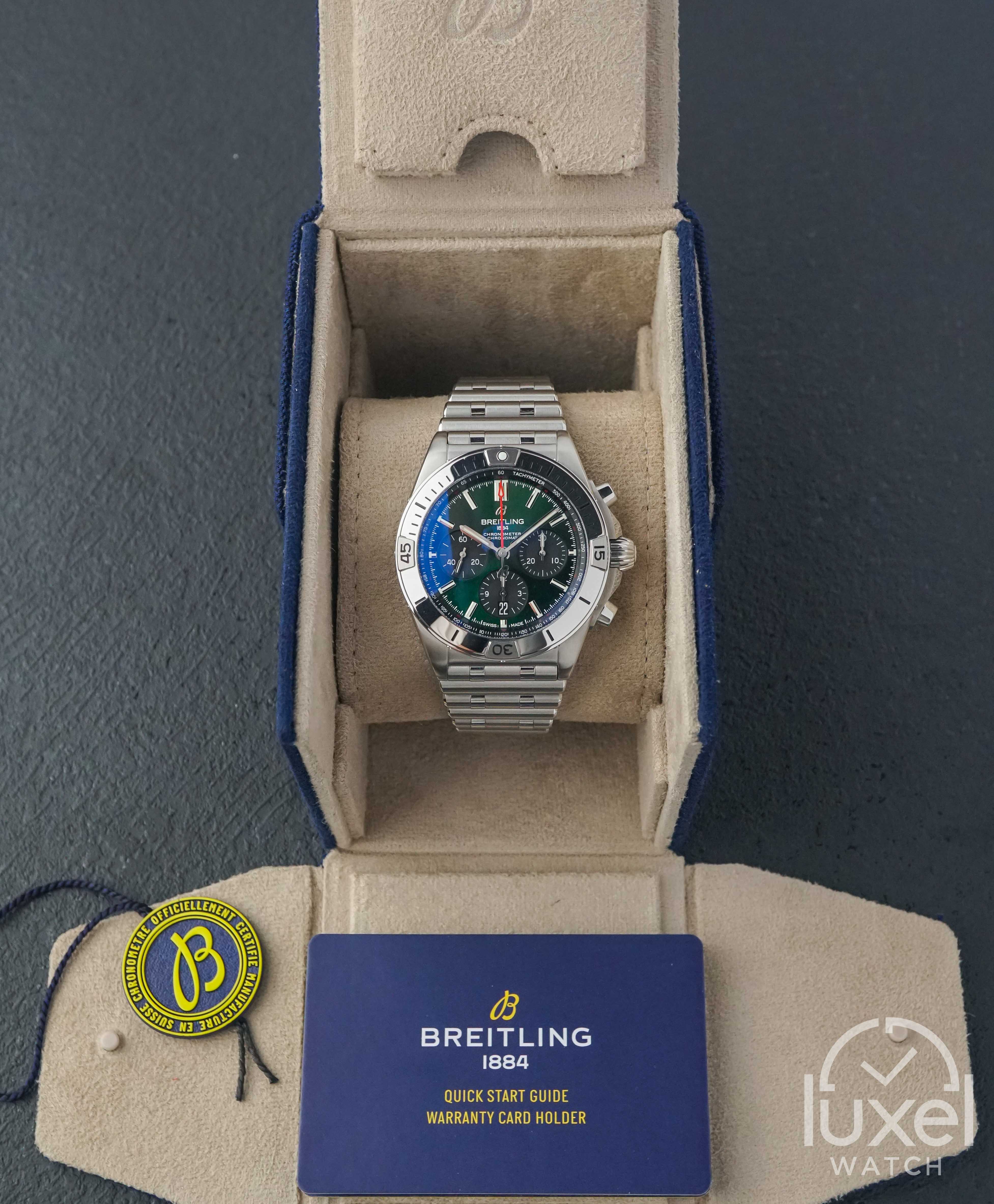 breitling Chronomat B01 With Green Dial Steel Bracelet AB0134101L1A1