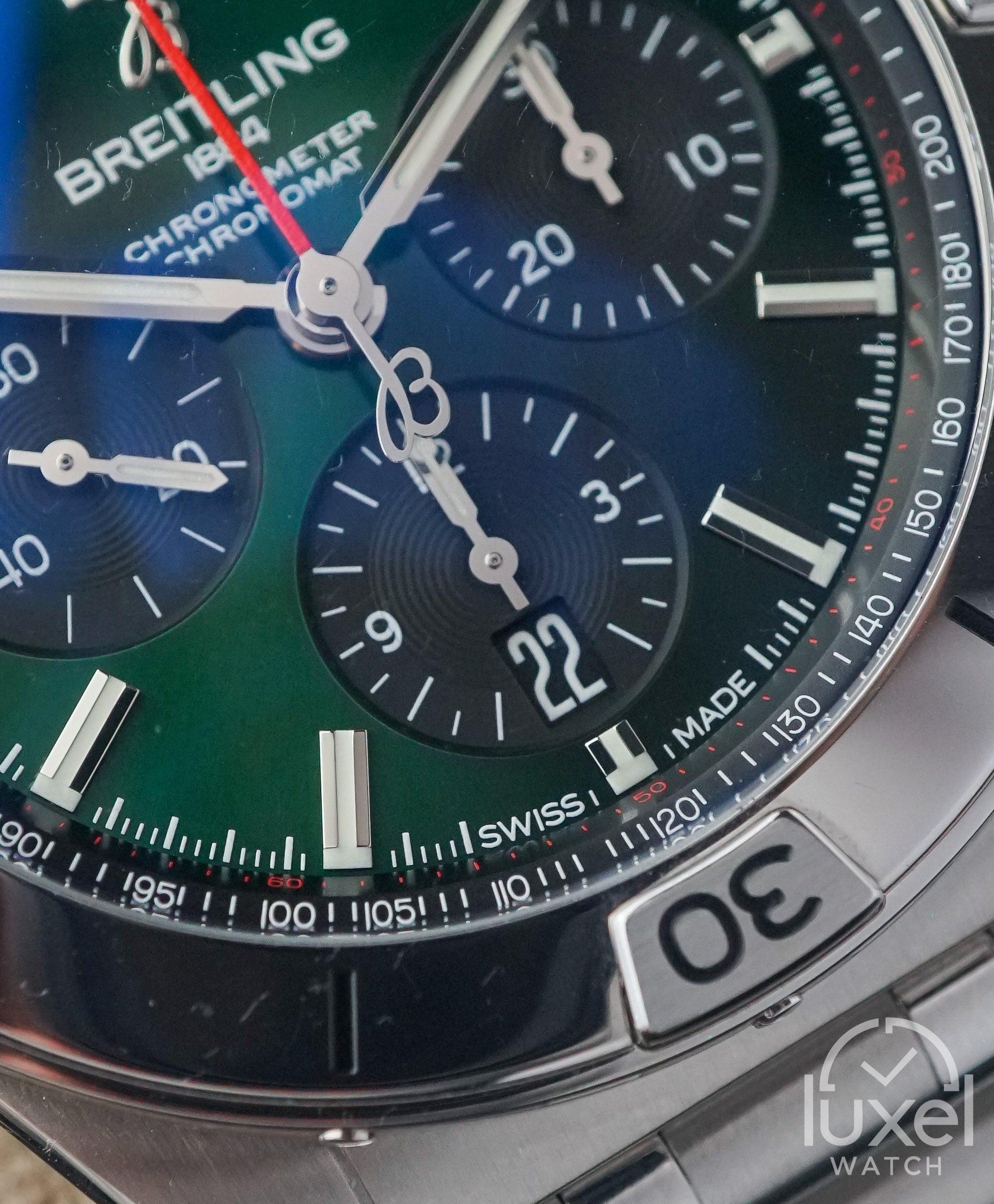 breitling Chronomat B01 With Green Dial Steel Bracelet AB0134101L1A1