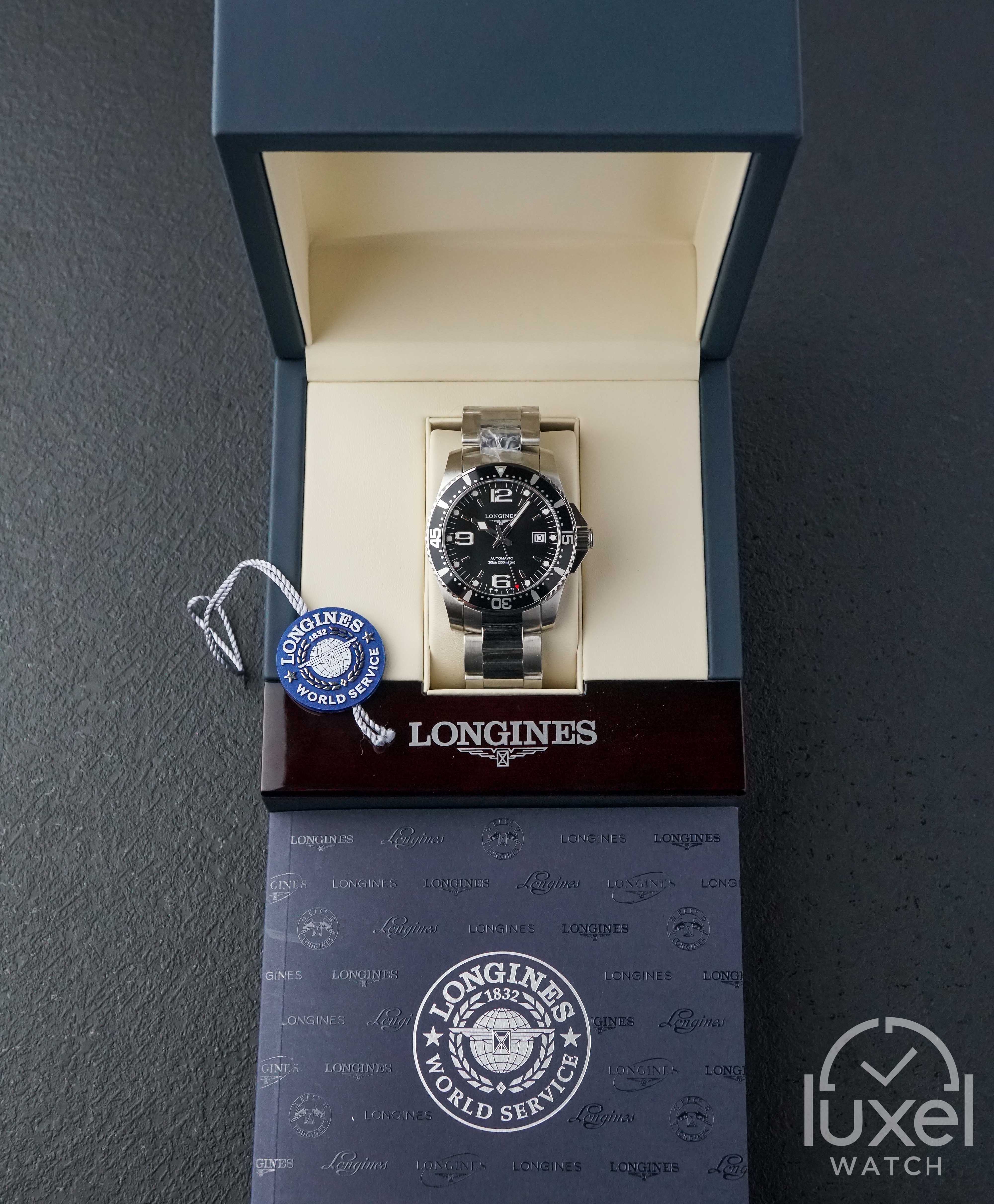 longinsa Hydroconquest With Black Dial Steel Bracelet L3.742.4.56.6