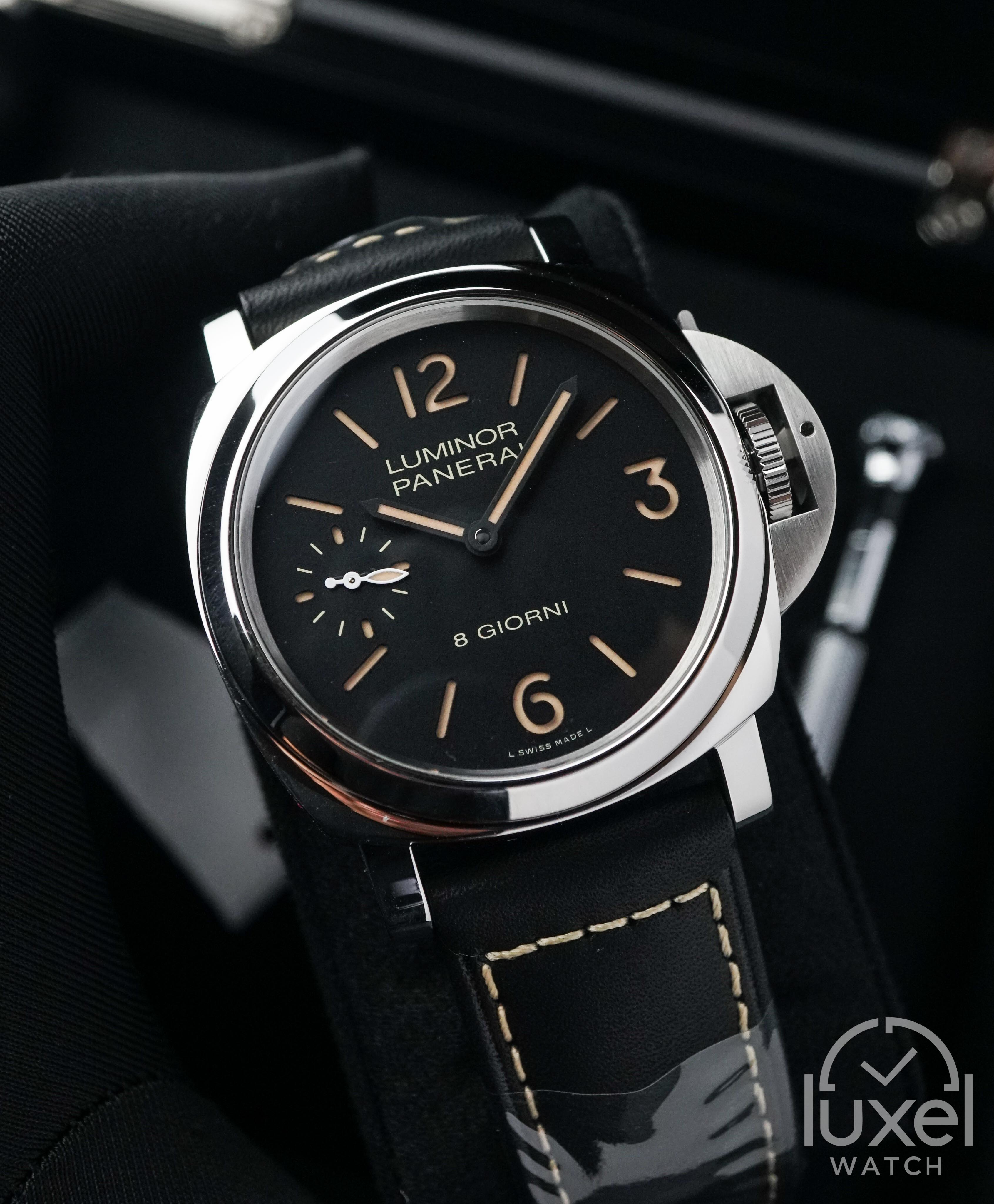 panerai Luminor Base-8 Giorni (8 Days) With Black Dial Leather Rubber Strap PAM915