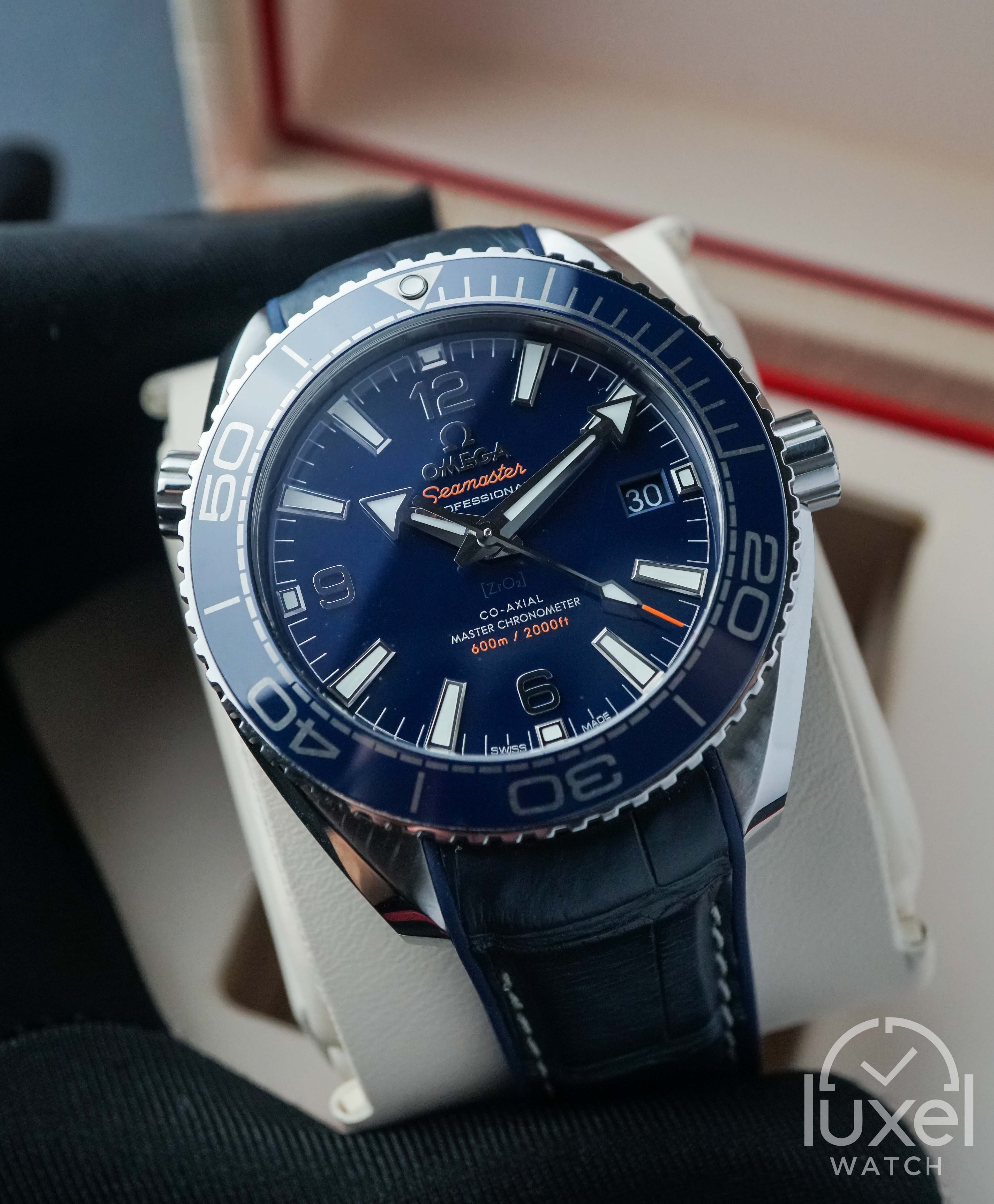 omega Seamaster Planet Ocean With Blue Dial Leather Strap 600M 215.33.40.20.03.001