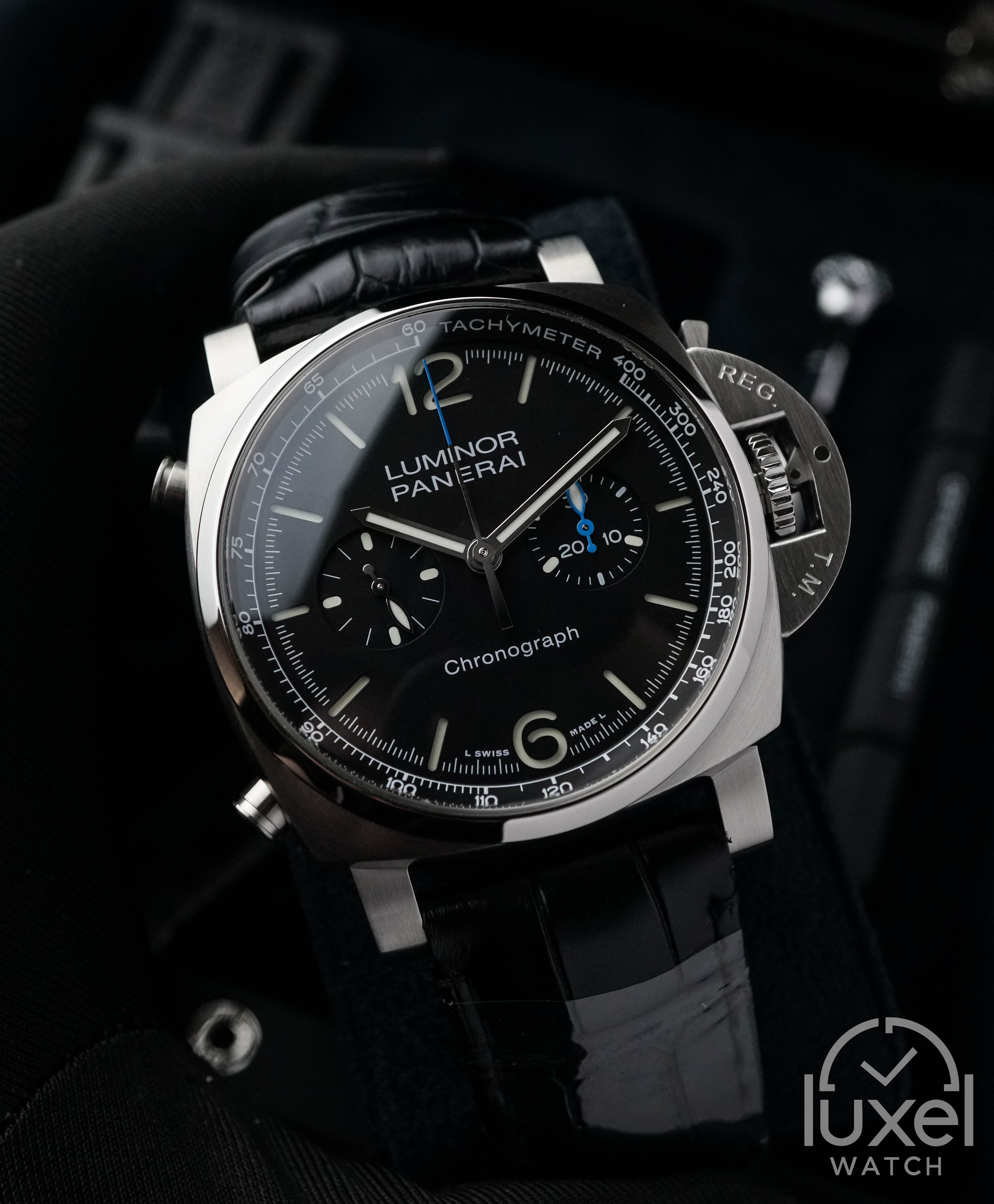 Panerai Luminor Chronograph With Black Dial Leather Strap PAM1109